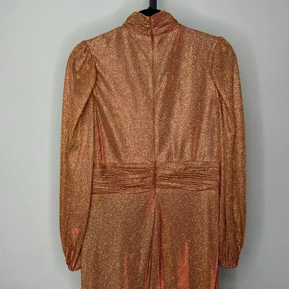 NWT IEENA for MAC DUGGAL 11248 Rust Draped Glitter High Neck Puff Sleeve Gown